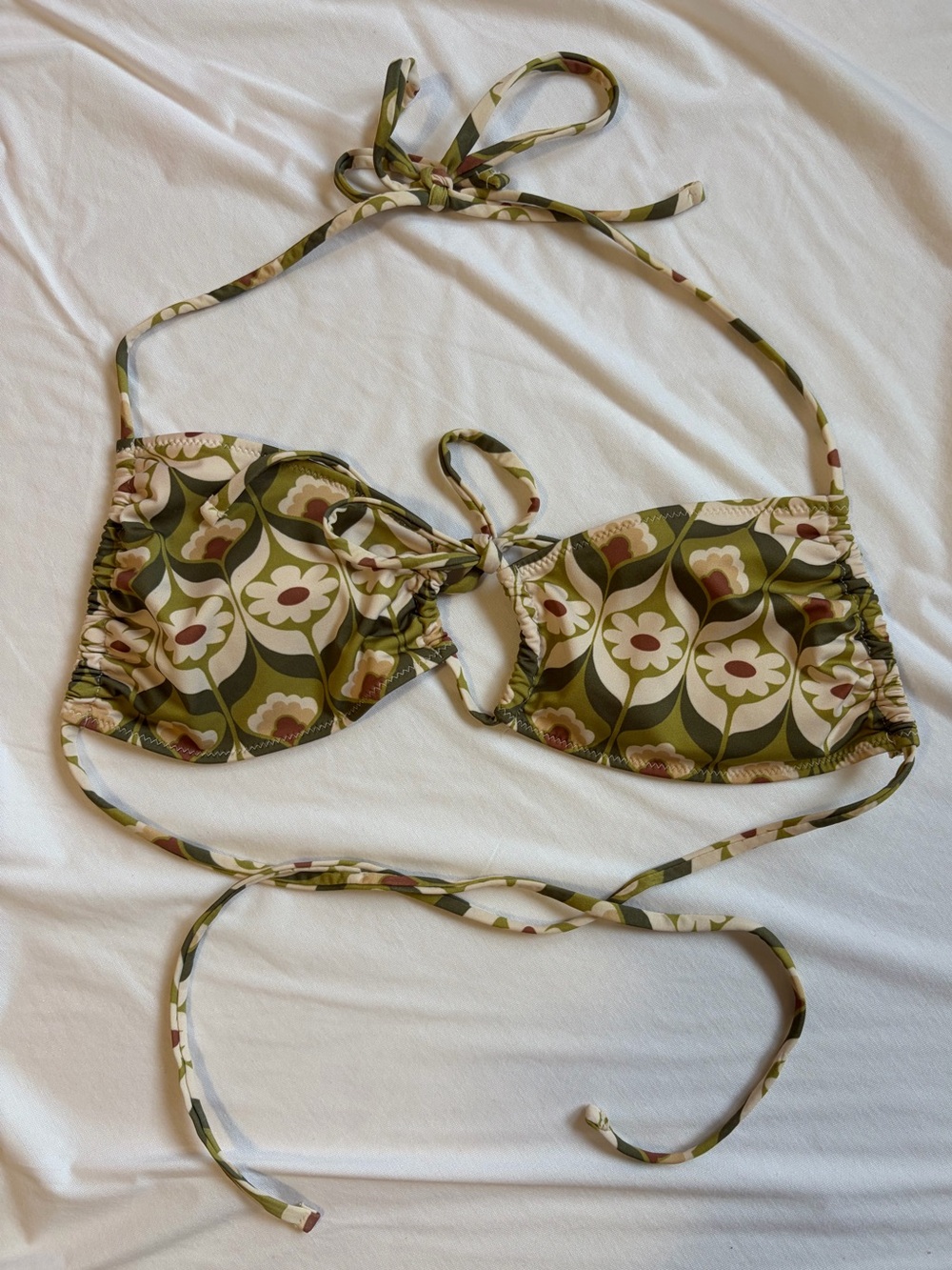 Olive Floral Tie-Front Bandeau Bikini - Women Swim